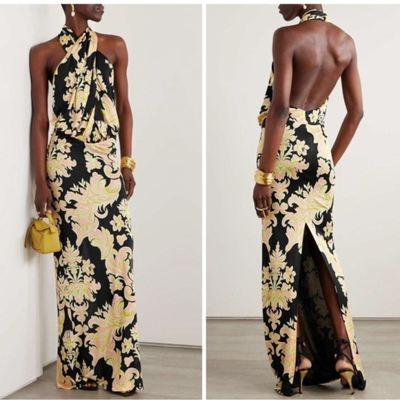 ETRO Crepe De Chine Maxi Halterneck Floral Paisley Dress Size IT44 US8 NWT - Picture 1 of 11